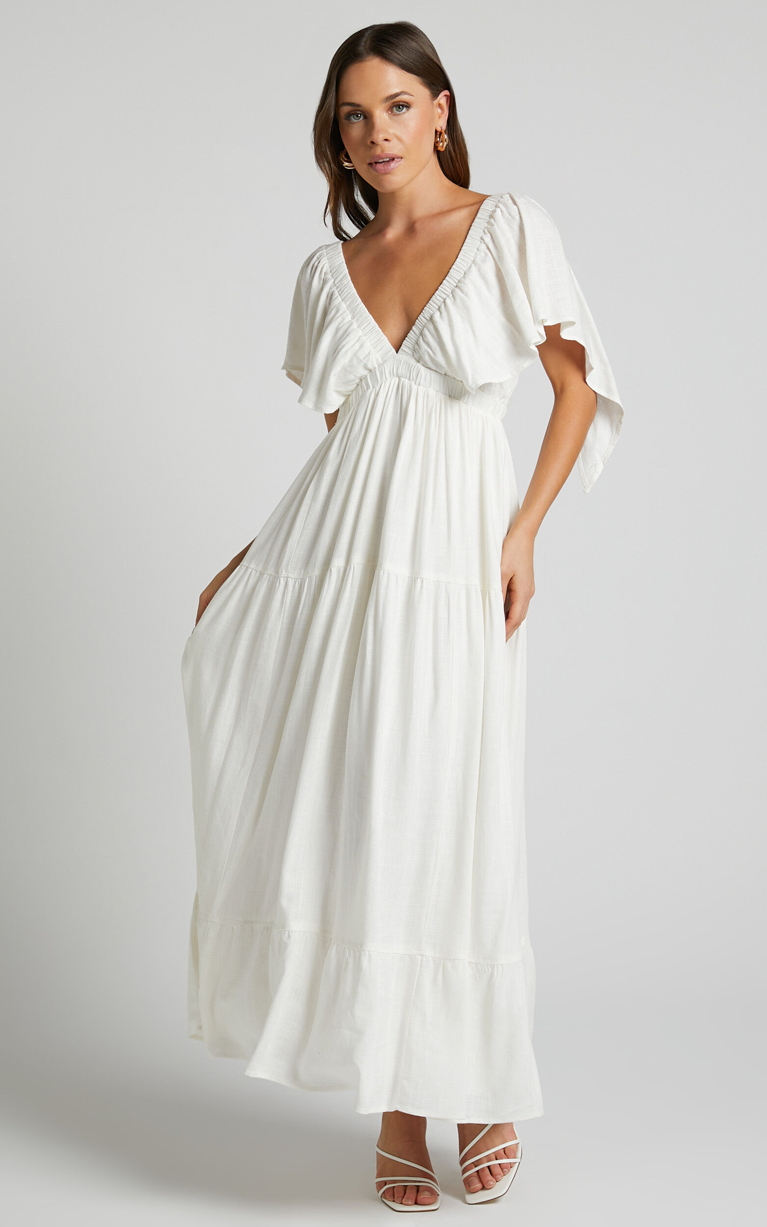Lyrad Midaxi Dress - Empire Waist Textured Dress in White - 06, WHT1