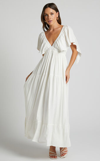 Lyrad Midaxi Dress - Empire Waist Textured Dress in White
