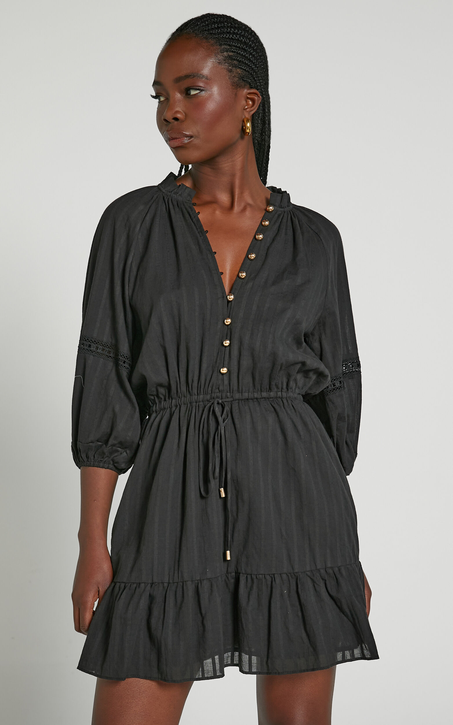 Carter Mini Dress - Tiered Trim Detail Dress in Black - 04, BLK1