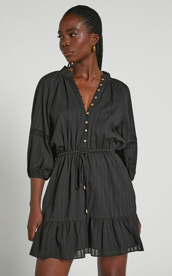 Carter Mini Dress - Tiered Trim Detail Dress in Black