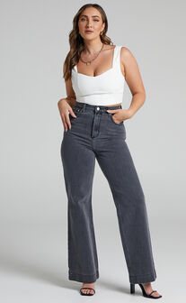 Emman Recycled Cotton Wide Leg Jeans in Washed Black