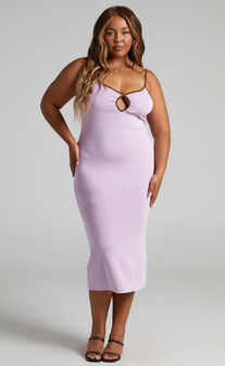 Millicent Keyhole Detail Strappy Knit Bodycon Midi Dress in Lilac