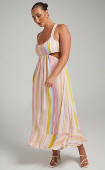 Vanny Cross Back Tie Up Maxi Dress in Summer Multi Stripe