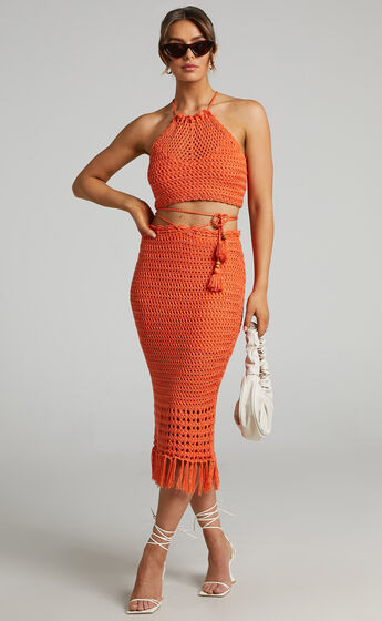 Cappadocia Crochet Midi Skirt in Orange