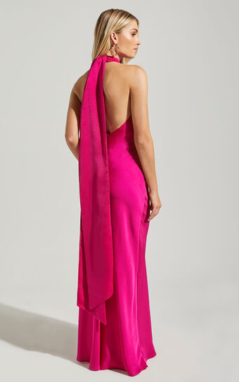 Alycia Maxi Dress - High Neck Tie Back Slip in Pink | Showpo