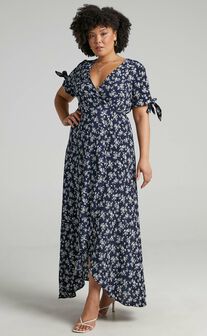 Picking It Up Wrap Maxi Dress in Navy Floral