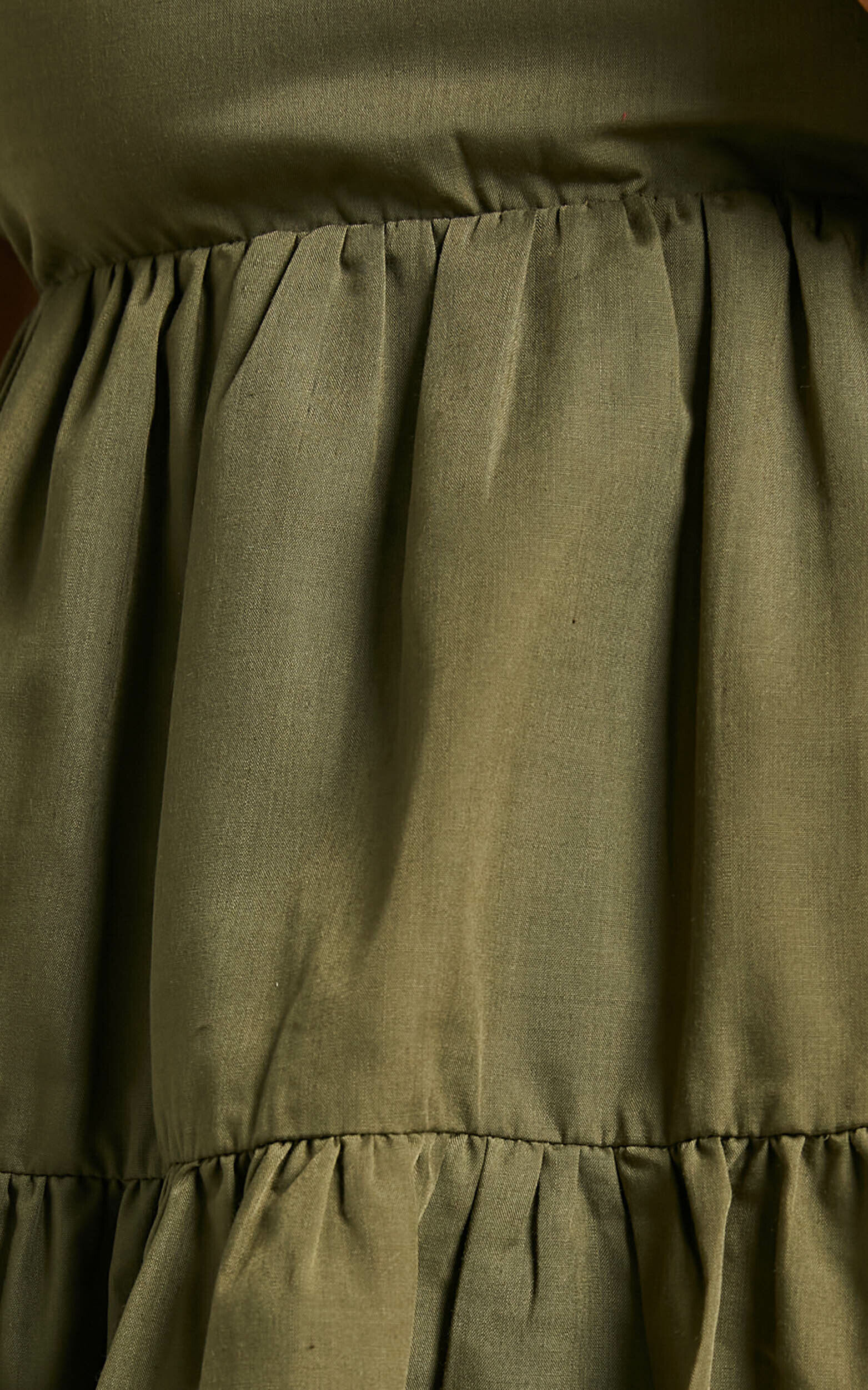 Hazel Short Sleeve Tiered Tie Back Smock Dress in Khaki | Showpo USA