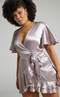 All I Want To Be Ruffle Mini Dress in Silver Satin