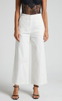 Rhaila Pants - Relaxed Wide Leg Cropped Pants in White