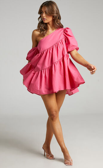 Harleen Asymmetrical Trim Mini Dress in Light Pink