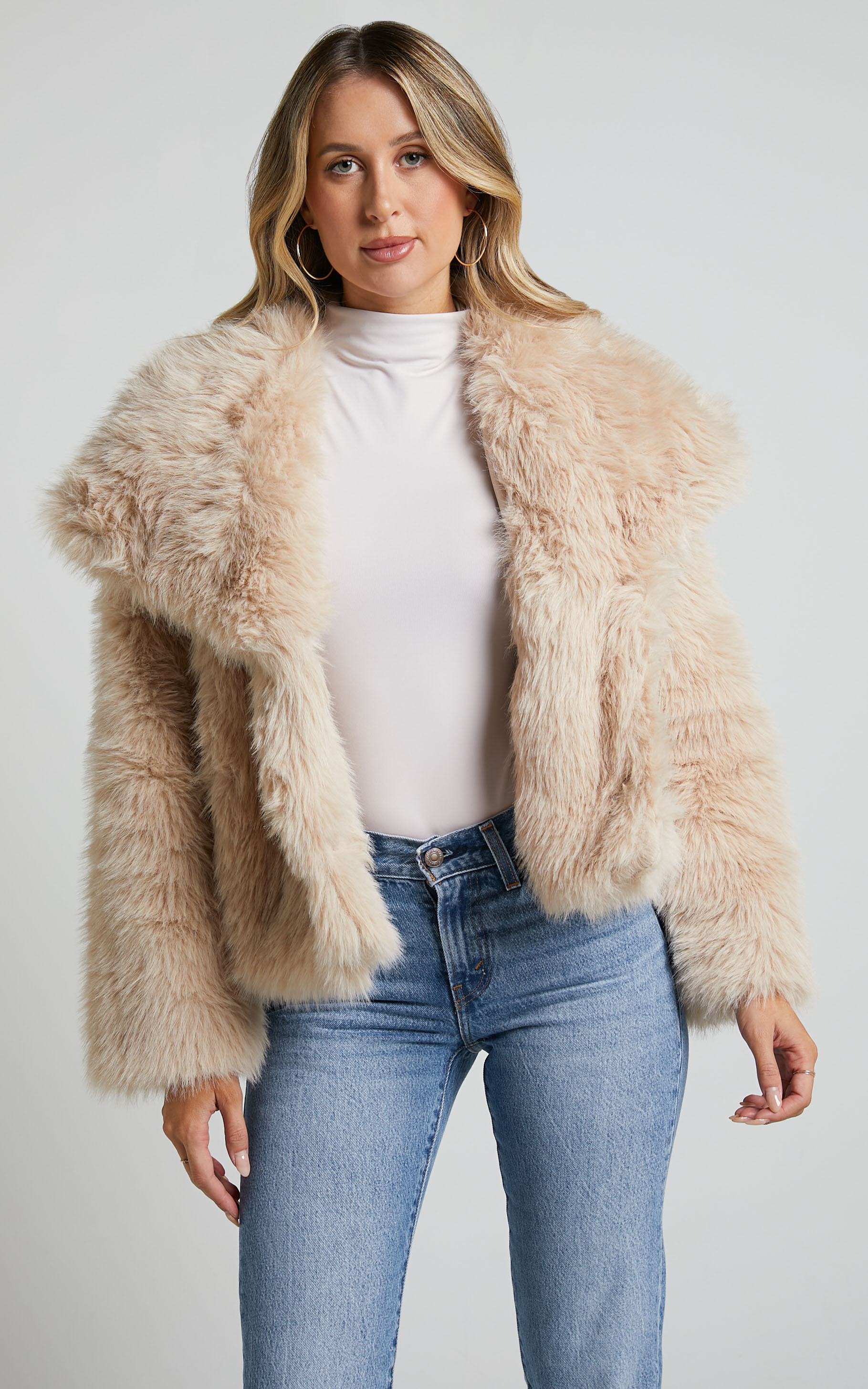 Ophilia Faux Fur Open Collar Jacket in Beige - XS, NEU1, super-hi-res image number null