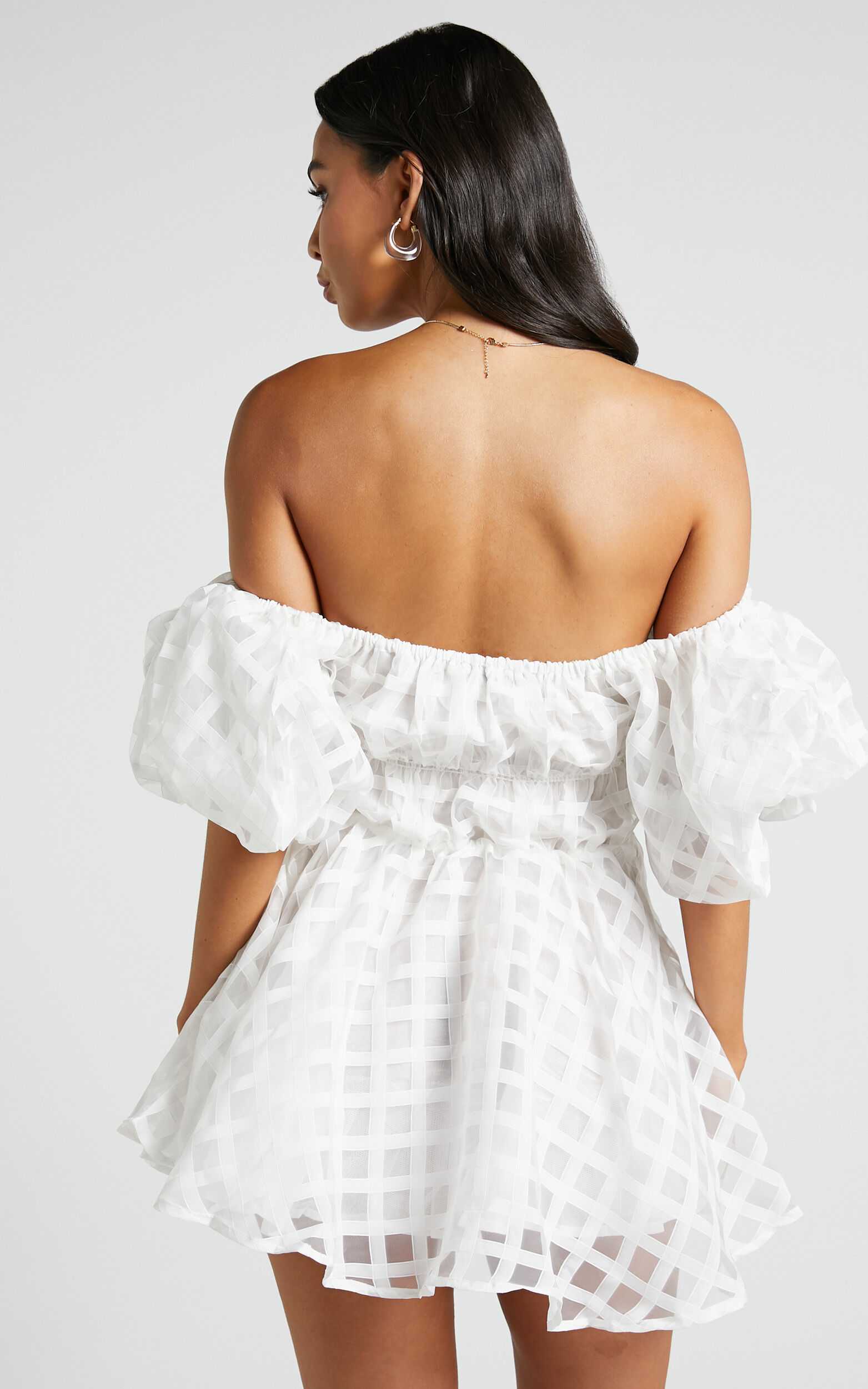 Paloma Mini Dress Off Shoulder Puff Sleeve Textured Net Dress In White Showpo Usa