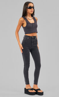 Abrand - A Petite High Skinny Ankle Basher Jean in Black Magic