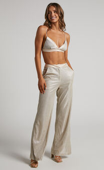 Sharleez Glitter Tailored Wide Leg Pant in Gold