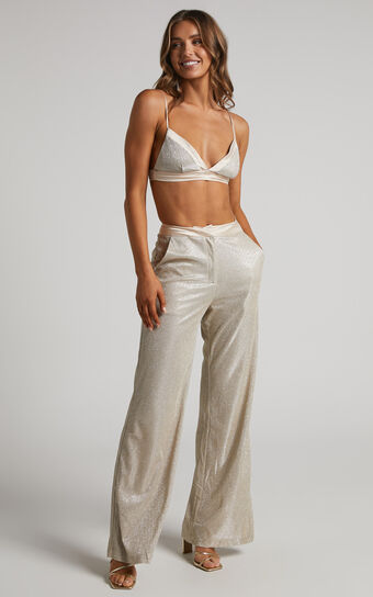 Sharleez Glitter High Waisted Tailored Wide Leg Pant in Gold