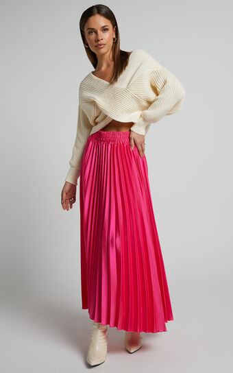 Hisui Straight Pleated Maxi Skirt in Pink