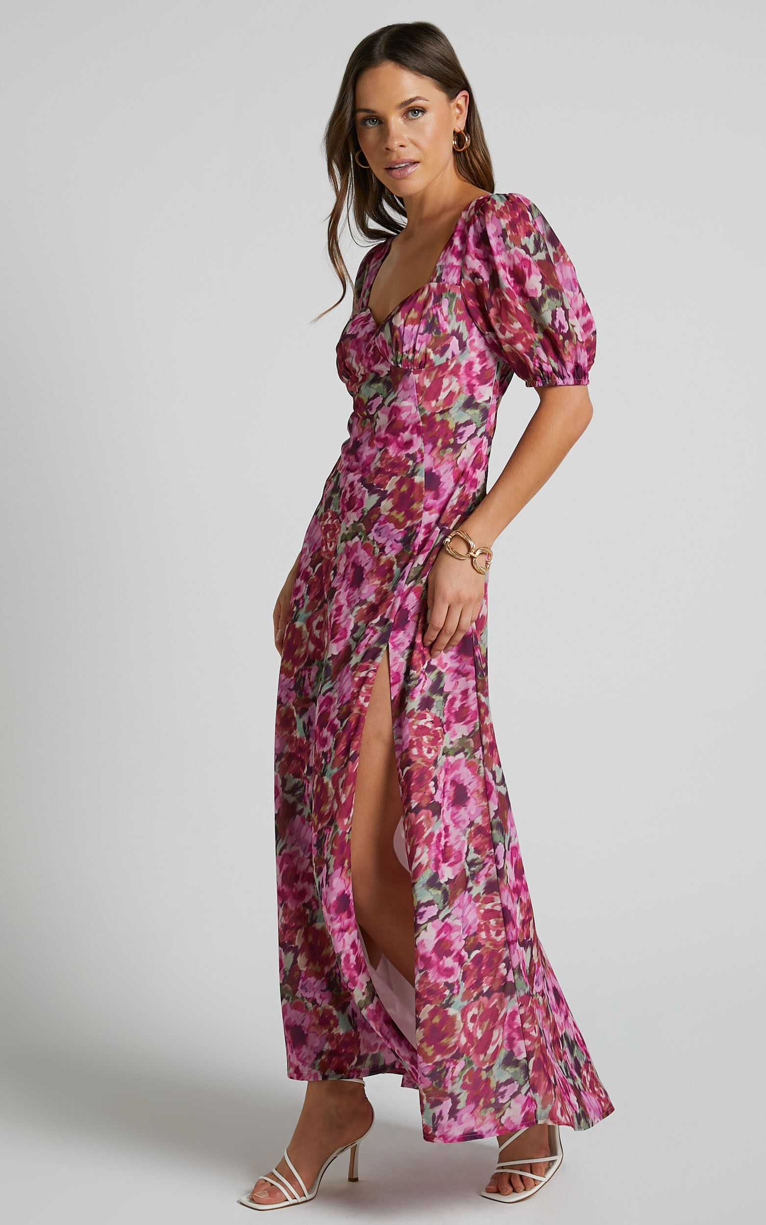 Lorie Maxi Dress - Short Sleeve Cut Out Tie Back Dress in Violette Blur ...