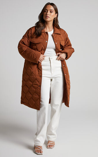 Bayley Coat - Longline Quilted Coat in Chocolate