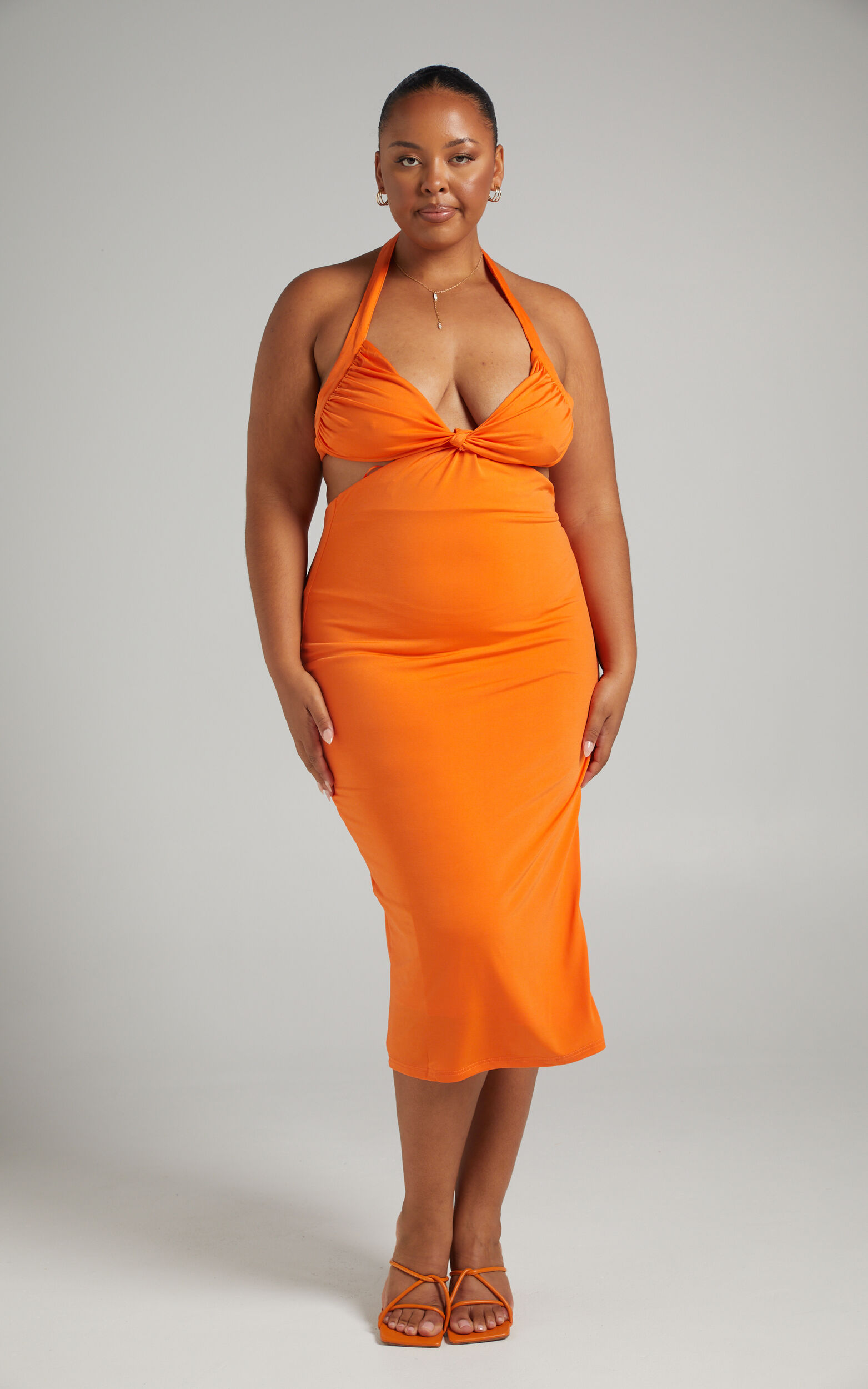 Maurine Halter Neck Cut Out Midi Dress in Orange - 04, ORG1, super-hi-res image number null