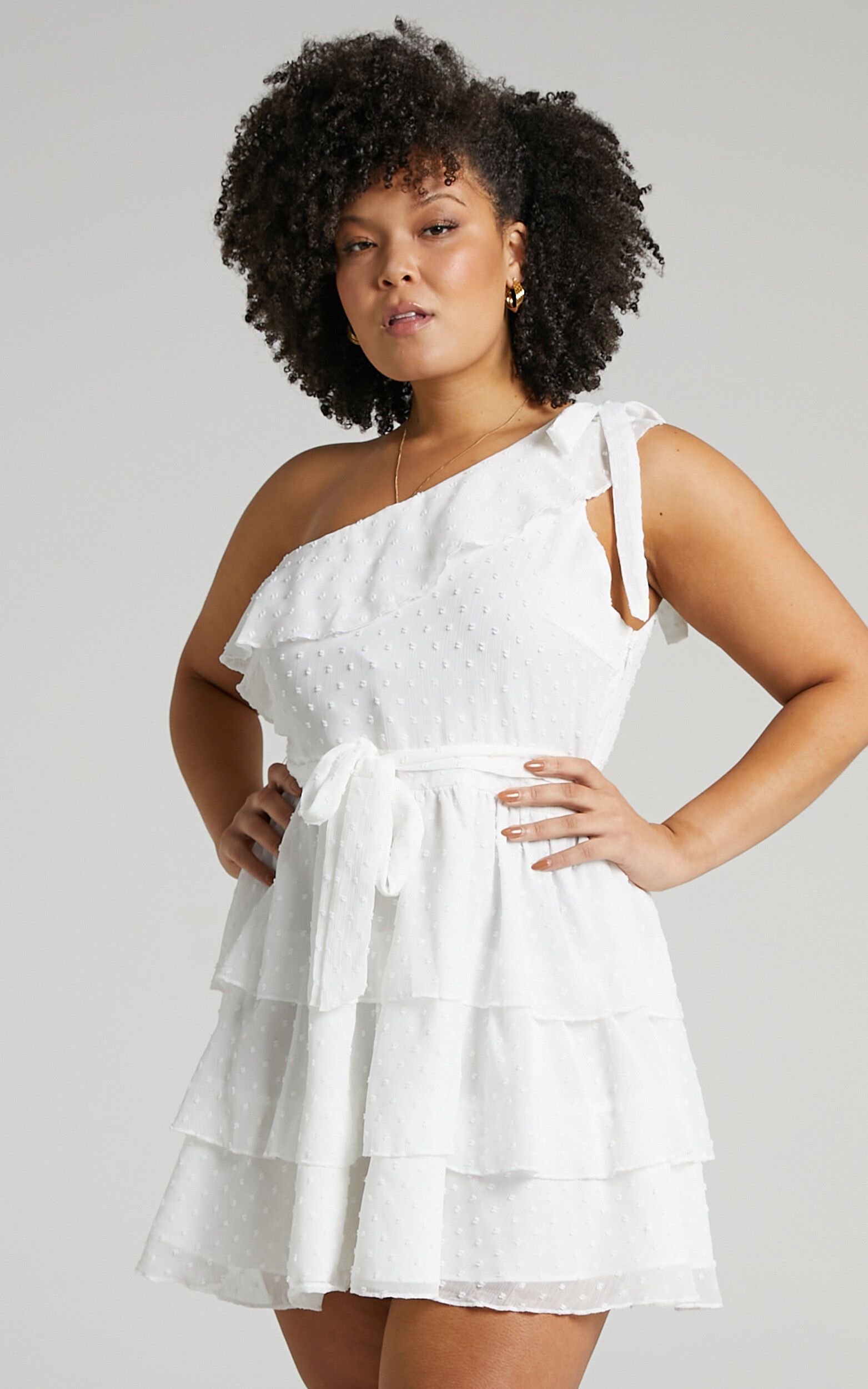 Darling I Am A Daydream One Shoulder Ruffle Mini Dress in White - 20, WHT7, super-hi-res image number null