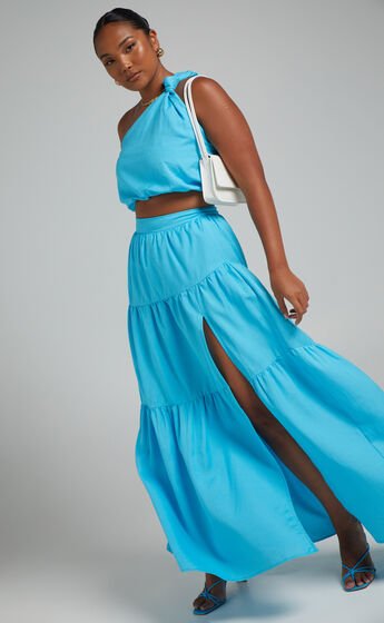 Aerilyn One Shoulder Maxi Two Piece Set in Blue