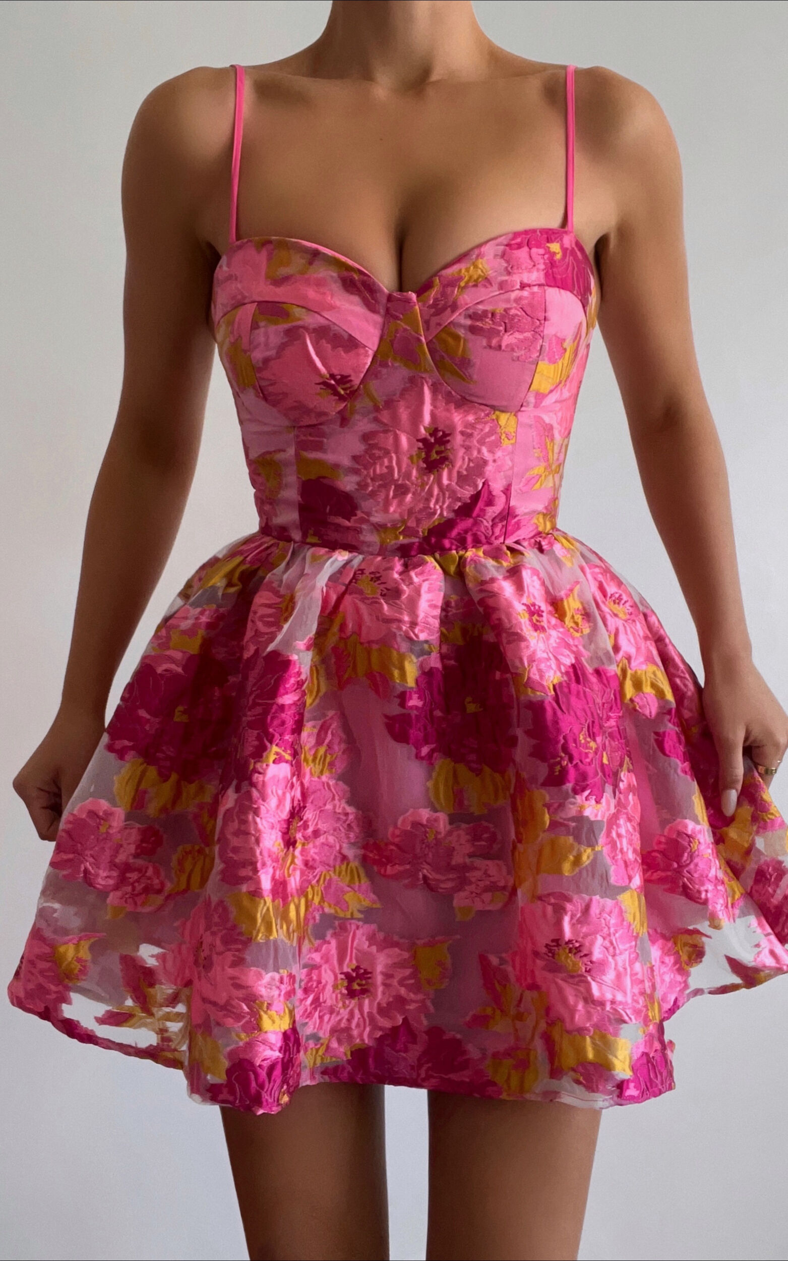 Brailey Mini Dress - Sweetheart Bustier Dress in Pink Jacquard | Showpo