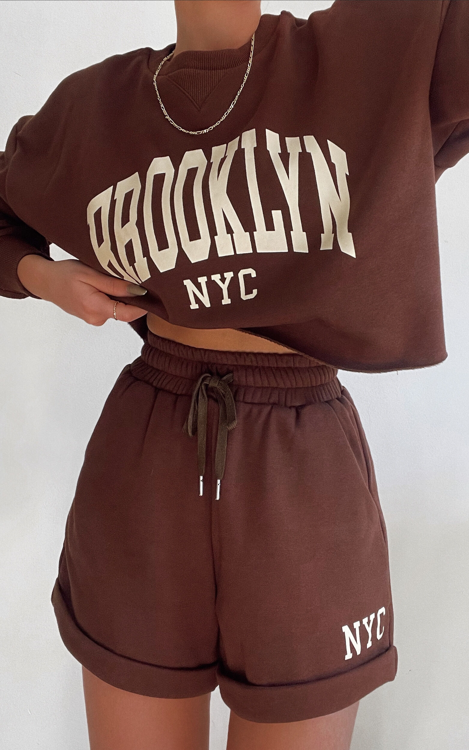 Sunday Society Club - Brooklyn NYC Crop Sweatshirt in Chocolate - 04, BRN1, super-hi-res image number null