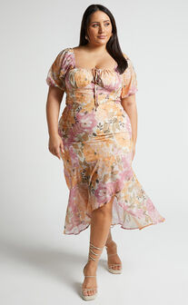 Jasalina Midi Dress - Puff Sleeve Dress in Elegant Rose