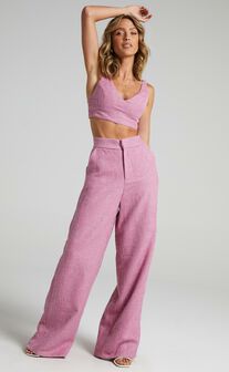 Adelaide Two Piece Set - Crop Top and Wide Leg Pants Set in Pink