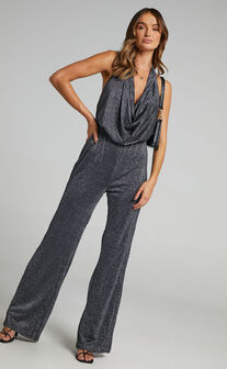 Amaliee Cowl Front Jumpsuit in Black