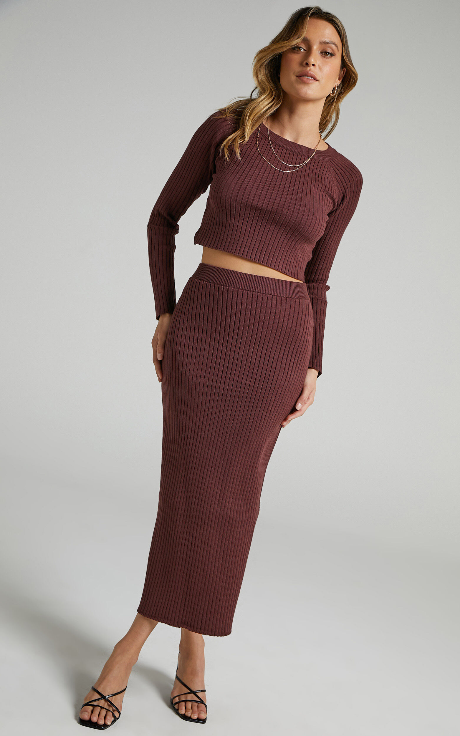 Yolanda Midi Knit Skirt in Chocolate - L, BRN1, super-hi-res image number null