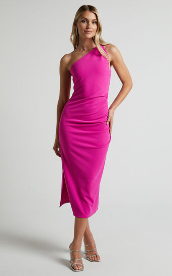 Monette Midi Dress - One Shoulder Straight Dress in Grape