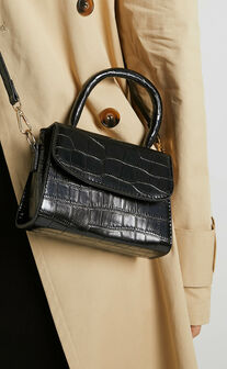 Lanielyn Mini Top Handle Crossbody Bag in Black Croc