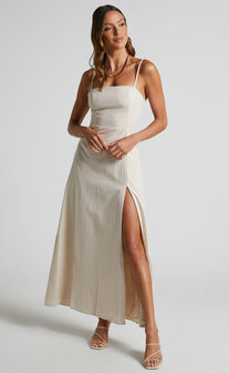 Marsha Maxi Dress - High Split Dress in Neutral