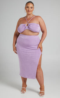 Geneva Bandeau Top Midi Skirt Two Piece Set in Lilac