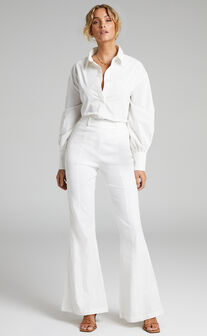 Chielo High Rise Fit and Flare Pant in White