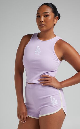 Majestic - Dodgers Rib Short in Orchid