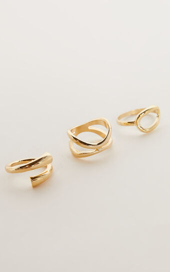 Merci Mixed Ring Set - Pack Of 3 in Gold