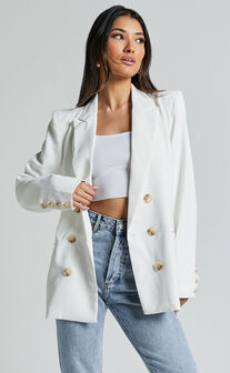 Kaye Blazer - Double Breasted Long Sleeve in White