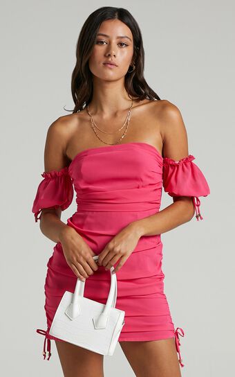 Cant Get You Off My Mind Off The Shoulder Mini Dress in Berry
