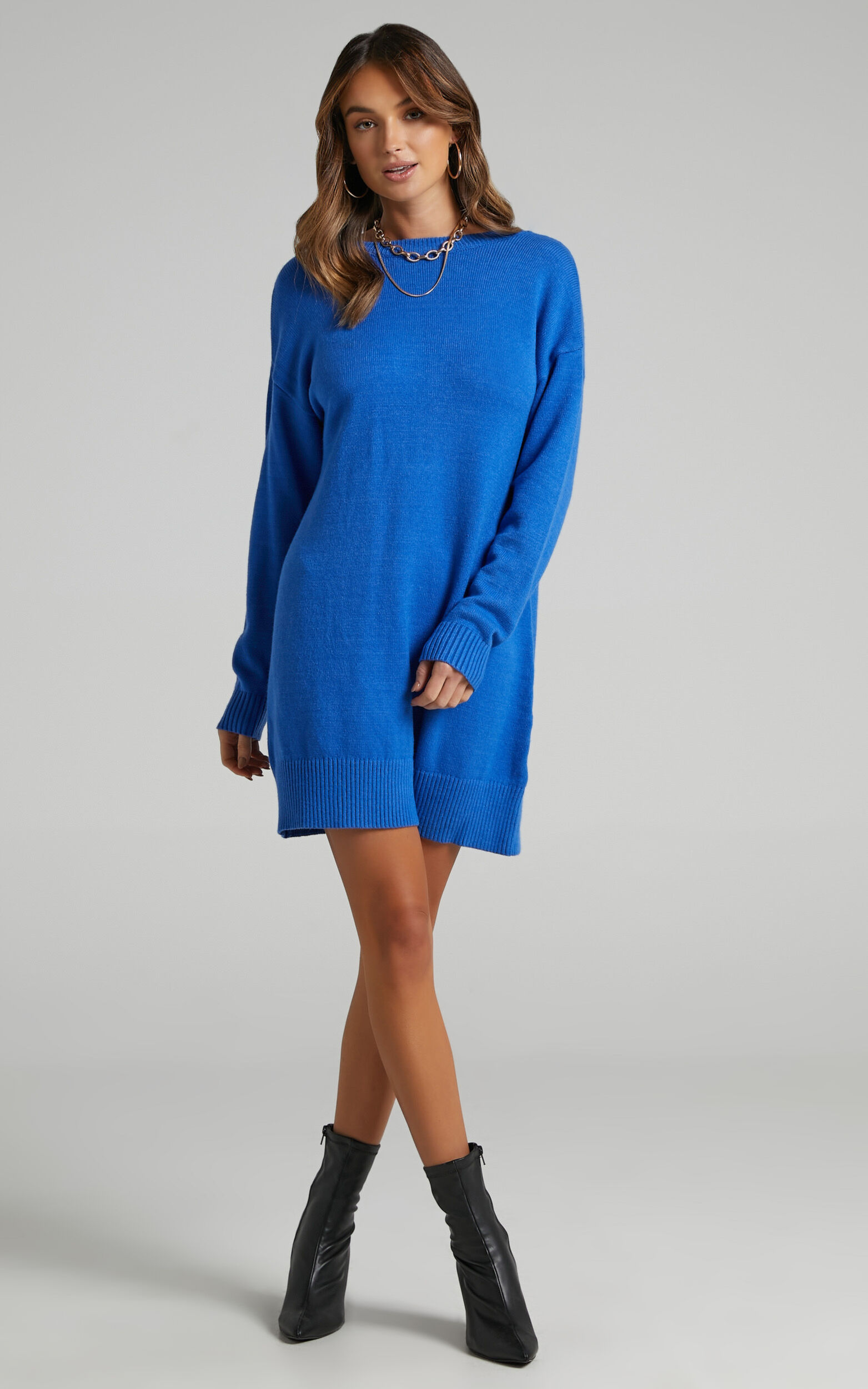 Shanisse Mini Dress - Open Back Knit Dress in Cobalt | Showpo USA