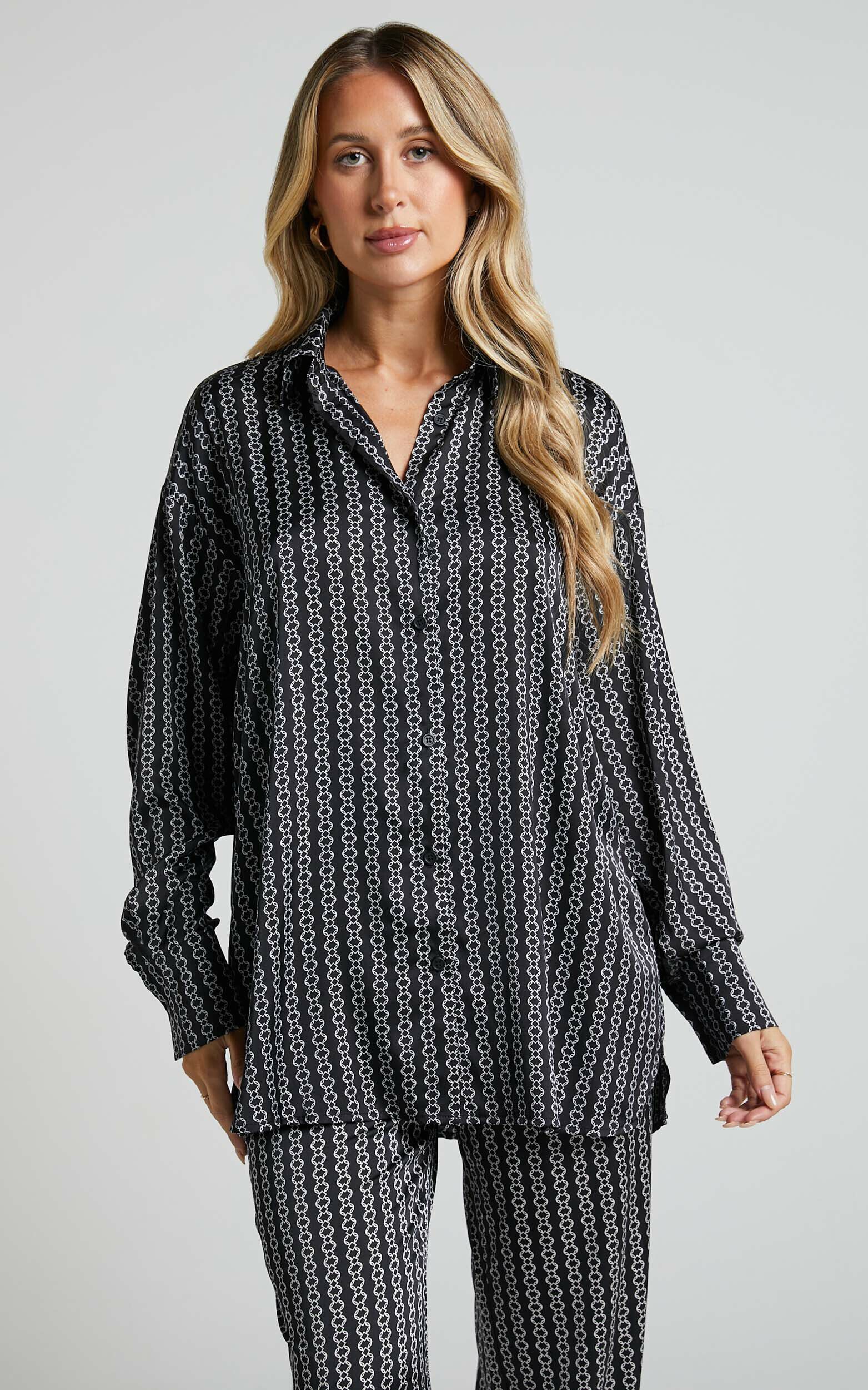 Rosetti Relaxed Button Down Longline Shirt in Black Chain - 04, BLK1, super-hi-res image number null