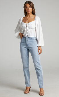 Nadine Long Sleeve Top with Ruched Bust in White
