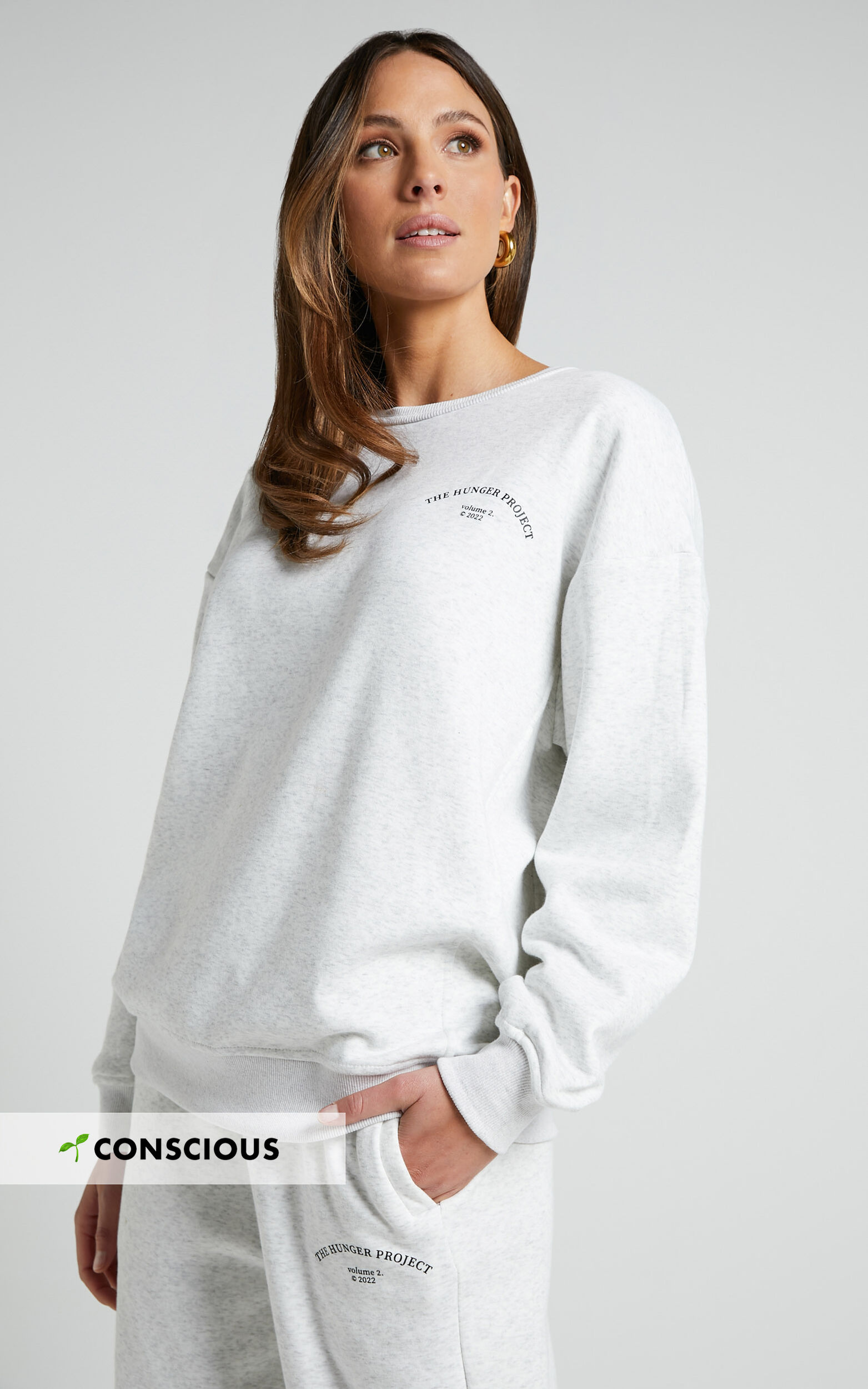 The Hunger Project x Showpo - THP Crew Neck Sweatshirt in White Marle - 04, WHT2