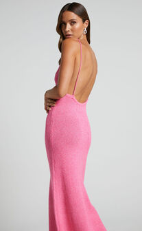 Yurika Knit Open Back Midi Dress in Bright Pink
