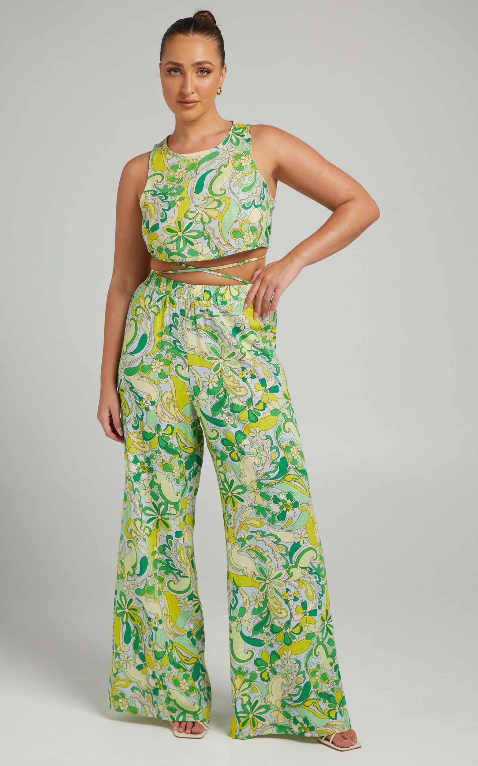Hensely Crop Top Wide Leg Pants Two Piece Set in California Dreamin - 04, MLT2, super-hi-res image number null