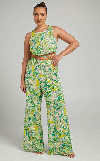 Hensely Crop Top Wide Leg Pants Two Piece Set in California Dreamin