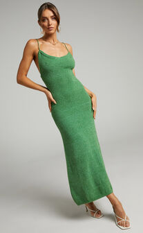 Yurika Midi Dress - Knit Open Back Dress in Green