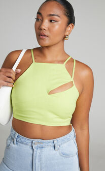 Patchico Split Bust Crop Top in Lime