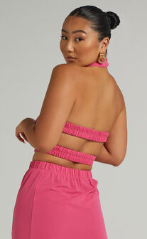 Kiki Halter Neck Top with Elastic Detailing in Hot Pink